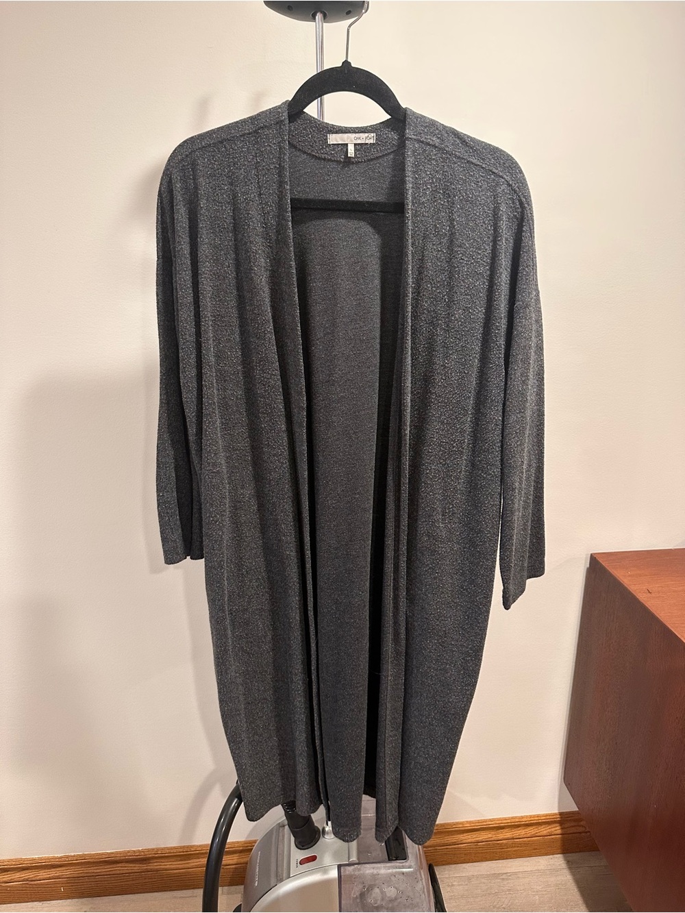 Oak + Fort Open Front Long Cardigan - Charcoal Gray
